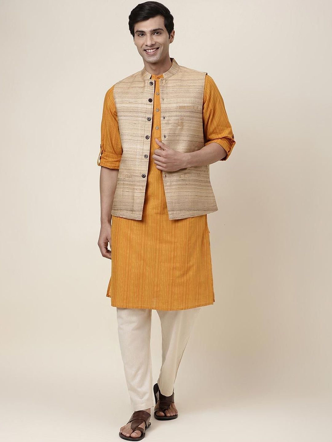 Fabindia Woven Design Pure Silk Woven Nehru Jacket-image-8
