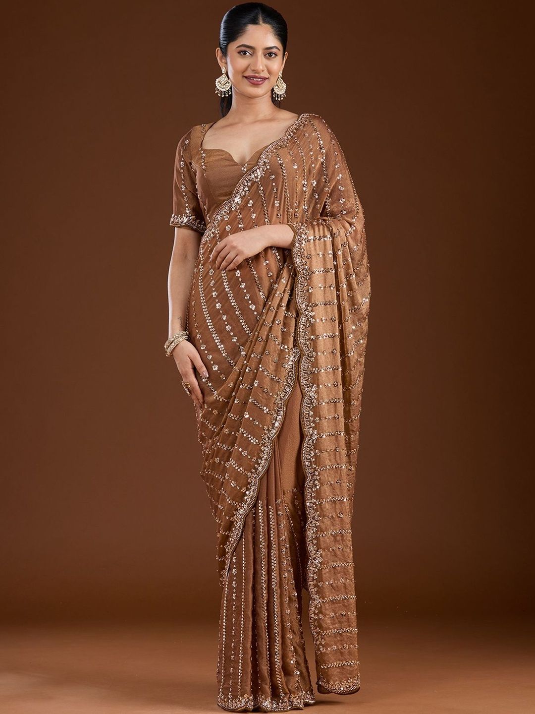 Koskii Ethnic Motifs Beads and Stones Tissue Saree-picture-31