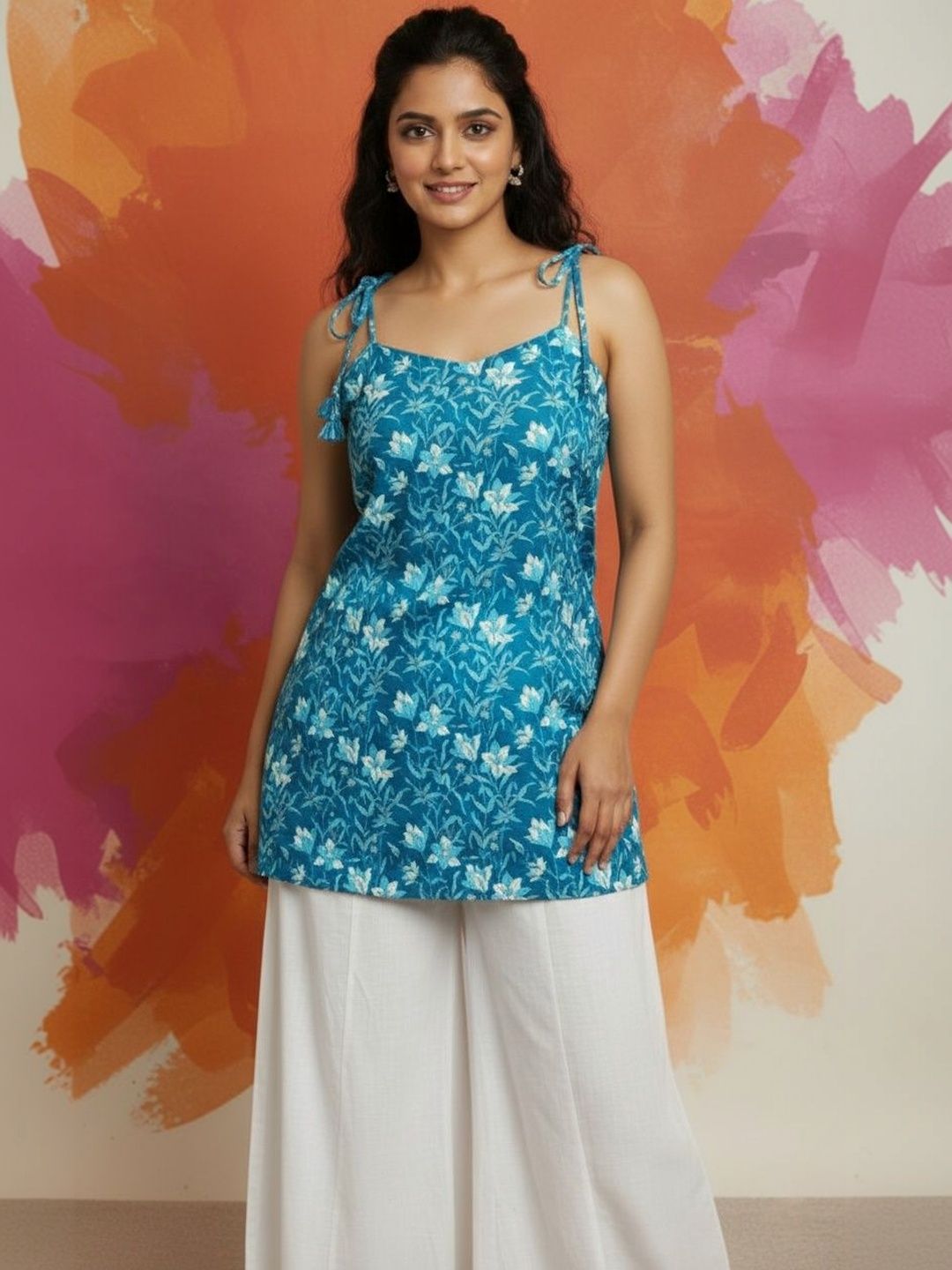 EthniFlair Floral Printed Pure Cotton Kurti-image-3