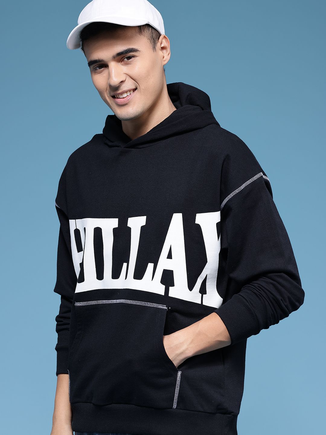 HERE&NOW Oversized Typography Printed Hooded Sweatshirt-image-40