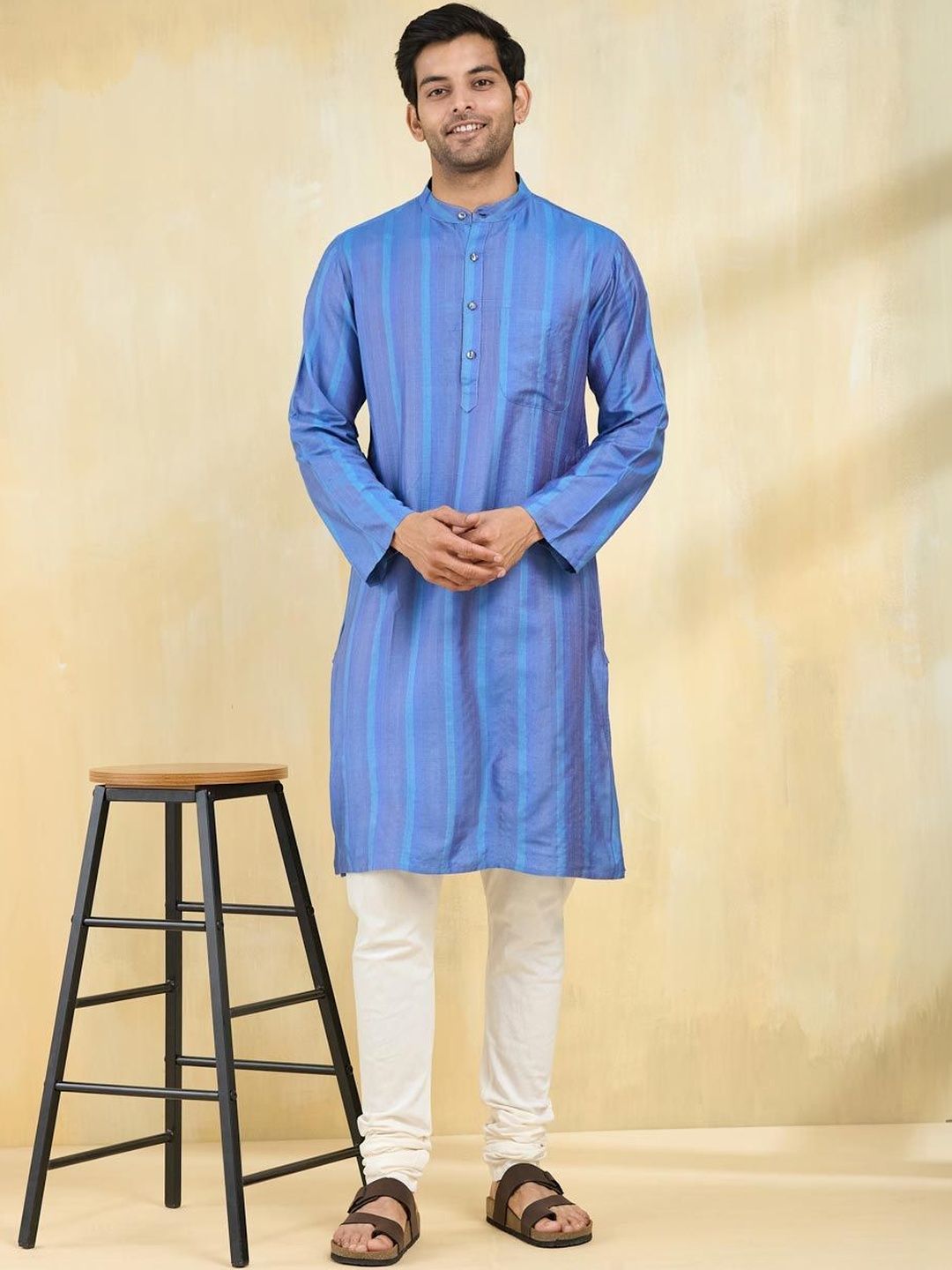 Fabindia Men Striped Thread Work Kurta-picture-30