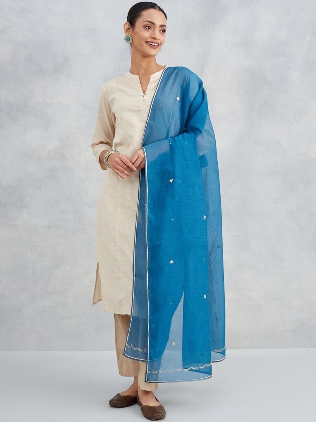 Fabindia Embroidered Cotton Silk Dupatta-image-39