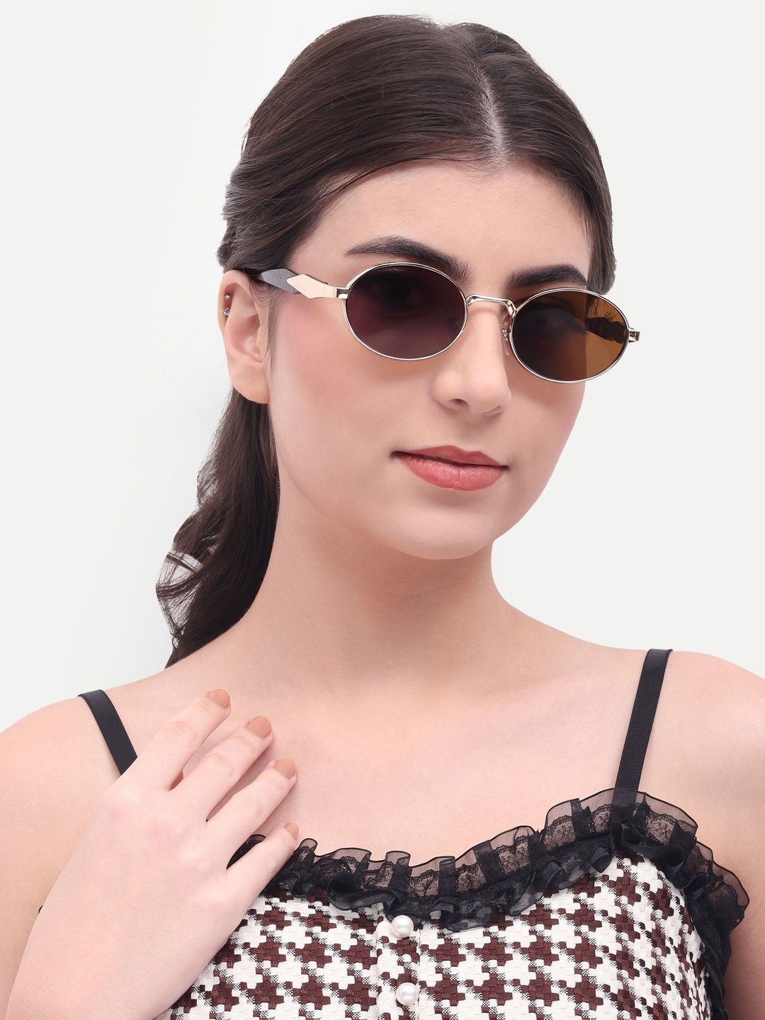 HAMILTANO WINSTON Women Brown Lens & Gold-Toned Oval Sunglasses with-picture-30