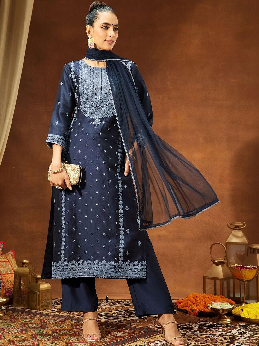 Janasya Women Ethnic Motifs Printed Regular Kurta with Trousers & With Dupatta-picture-36