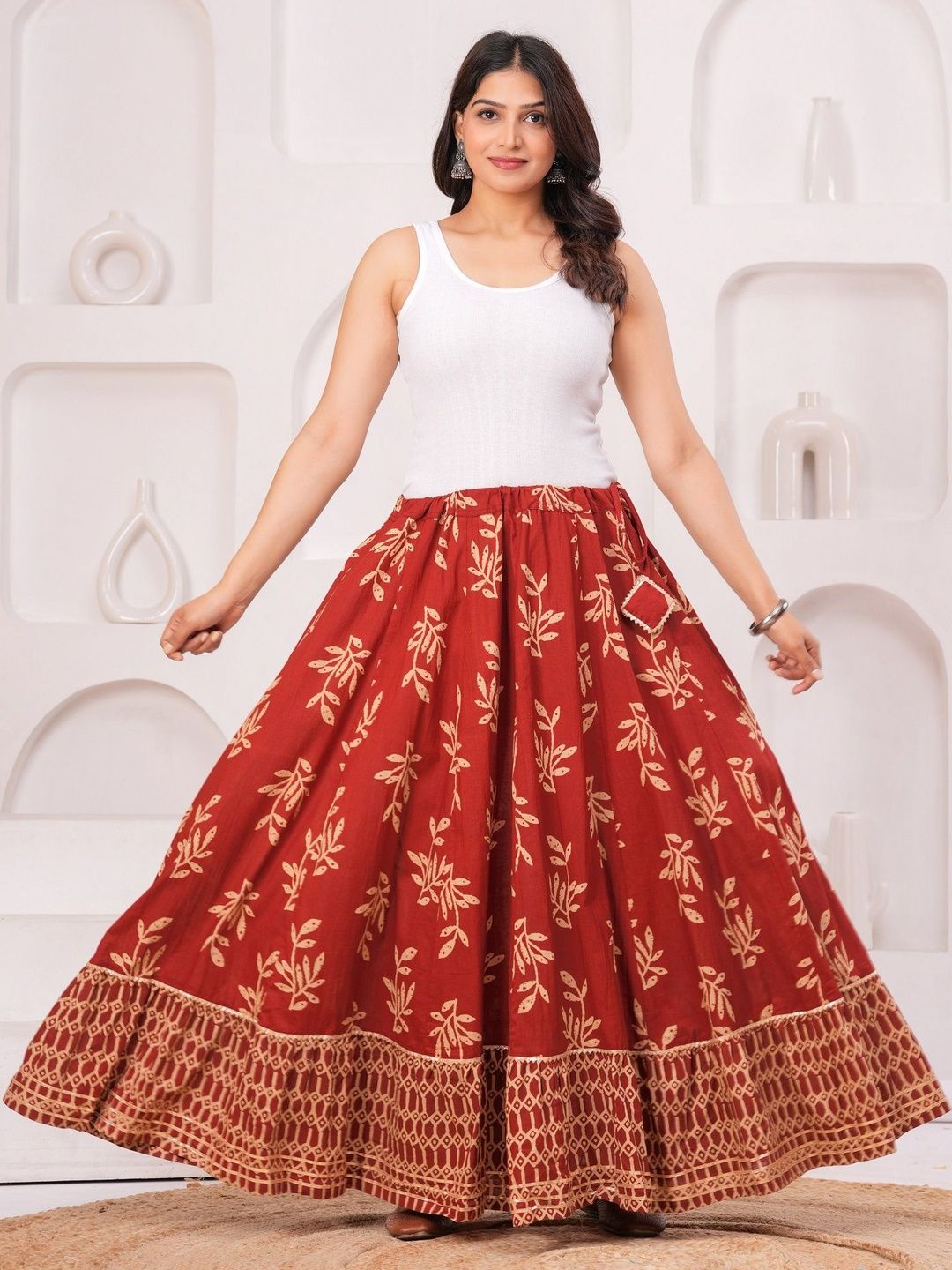 Maquien Printed Maxi Flared Skirts-image-39