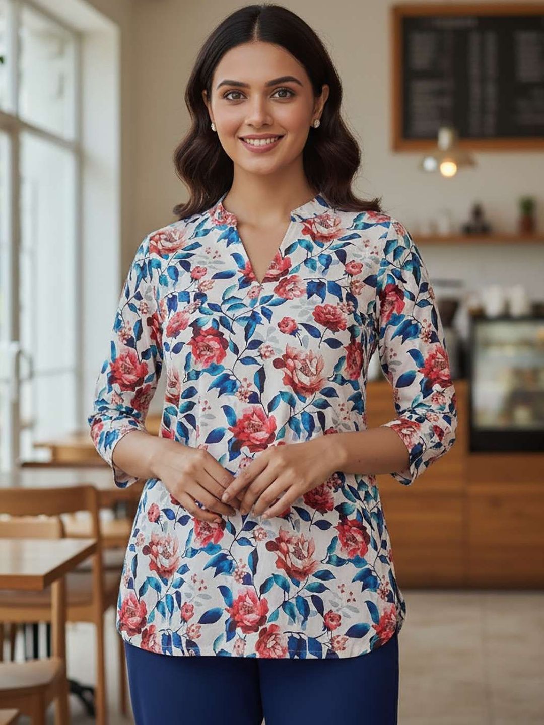 SZN Floral Print Mandarin Collar Top-picture-30