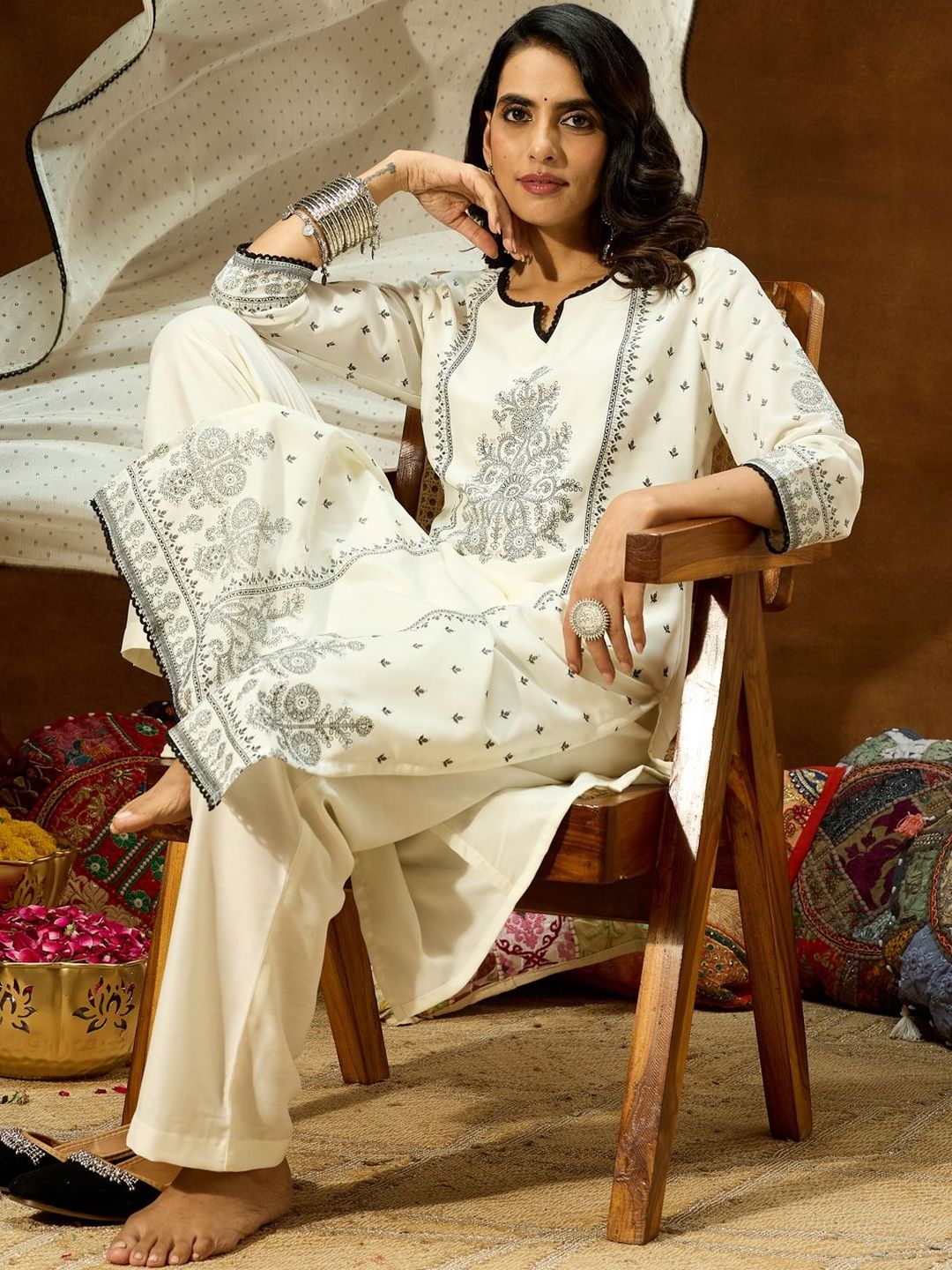 Janasya Women Ethnic Motifs Printed Regular Kurta with Trousers & With Dupatta-picture-35