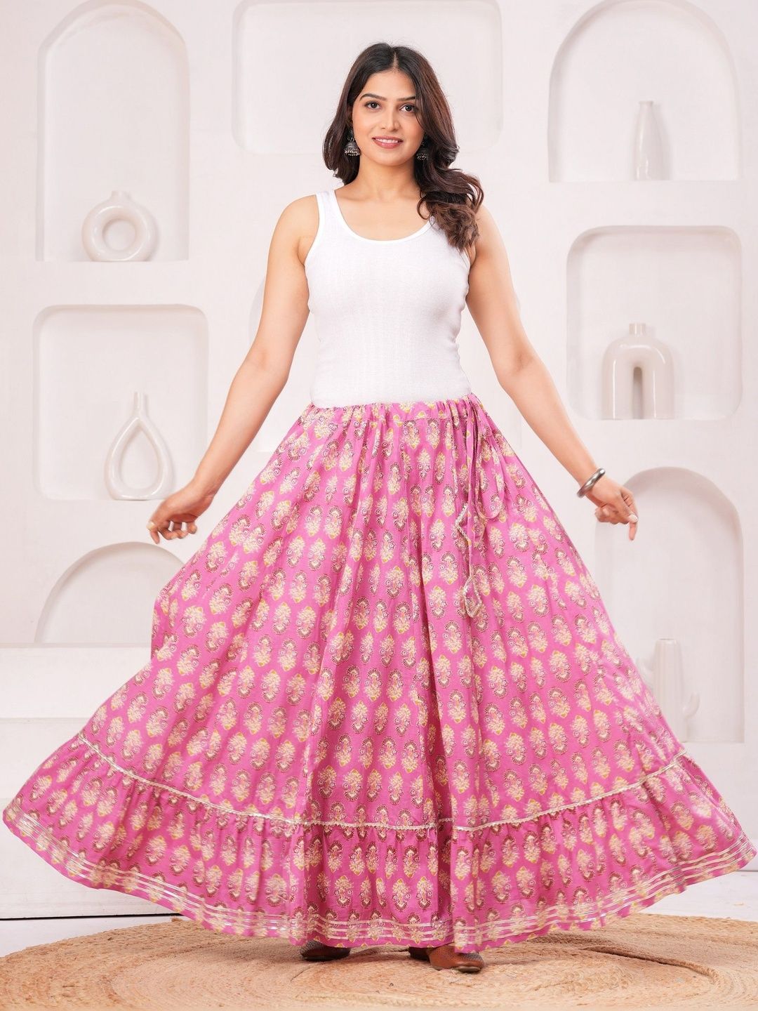 Maquien Printed Cotton Blend Maxi Flared Skirts-picture-4