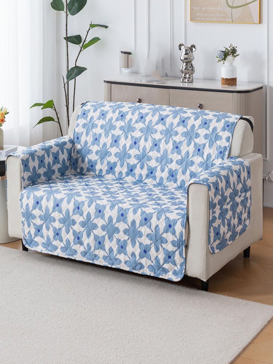 HOUSE OF QUIRK Double Seater Polyester Sofa Mat Anti-Slip, Water-Resistant Mat With Arm-image-49