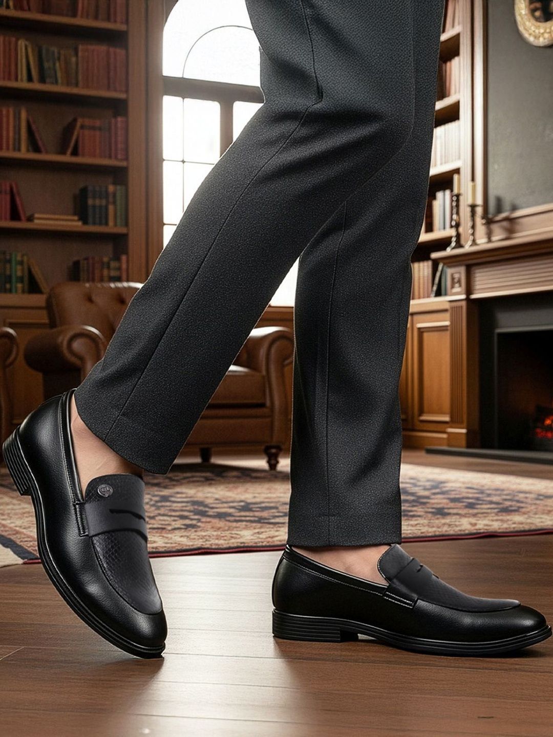 Carlton London Men Textured PU Loafers-picture-24