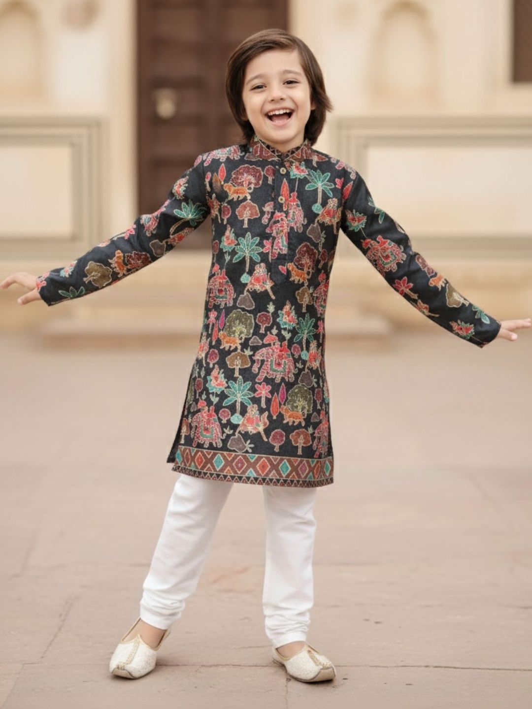 Lagorii Boys Ethnic Motifs Printed Regular Kurta with Churidar-picture-55
