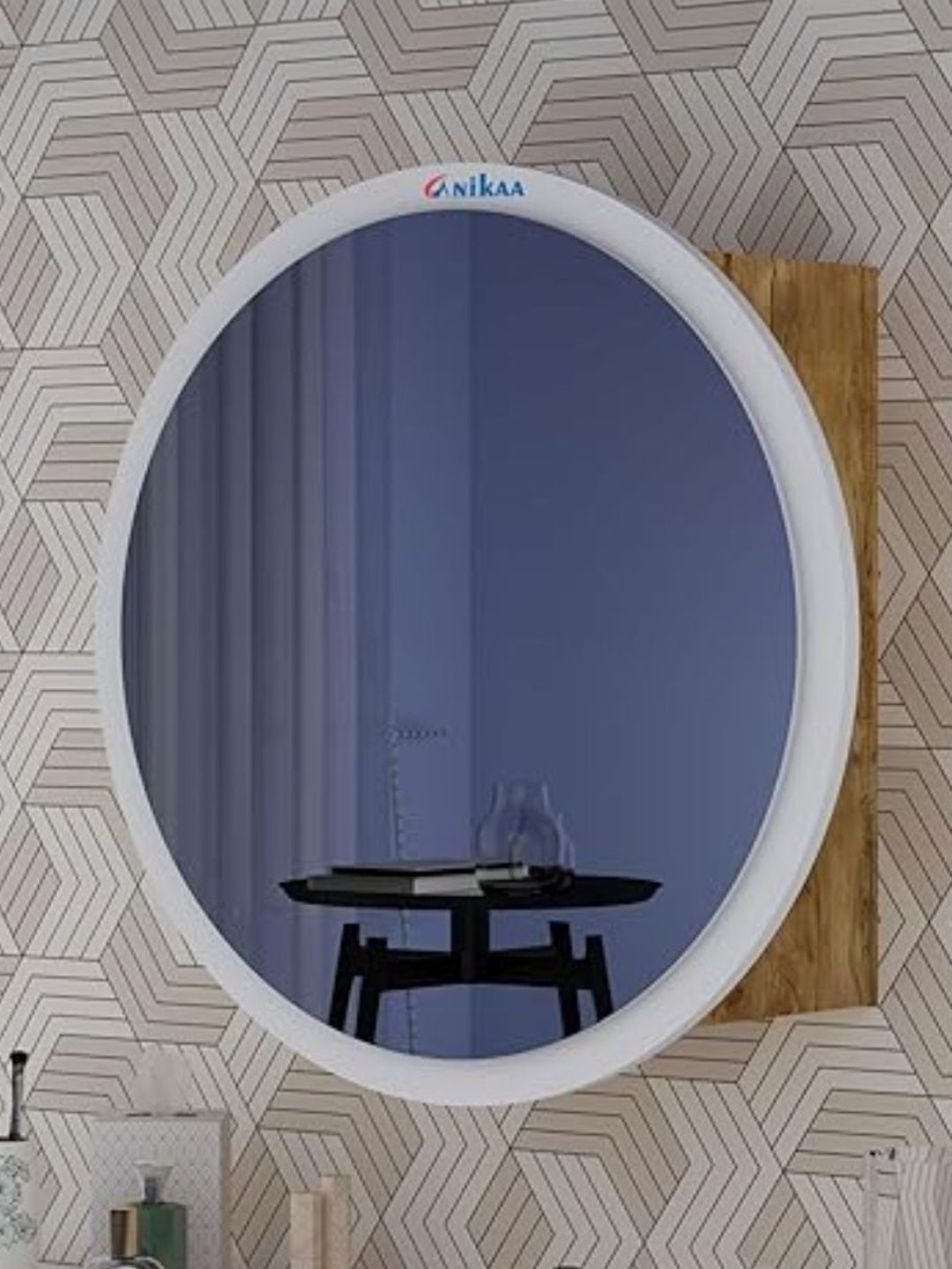 Furniwud White Bathroom Cabinet Round Wall Mirror-picture-46