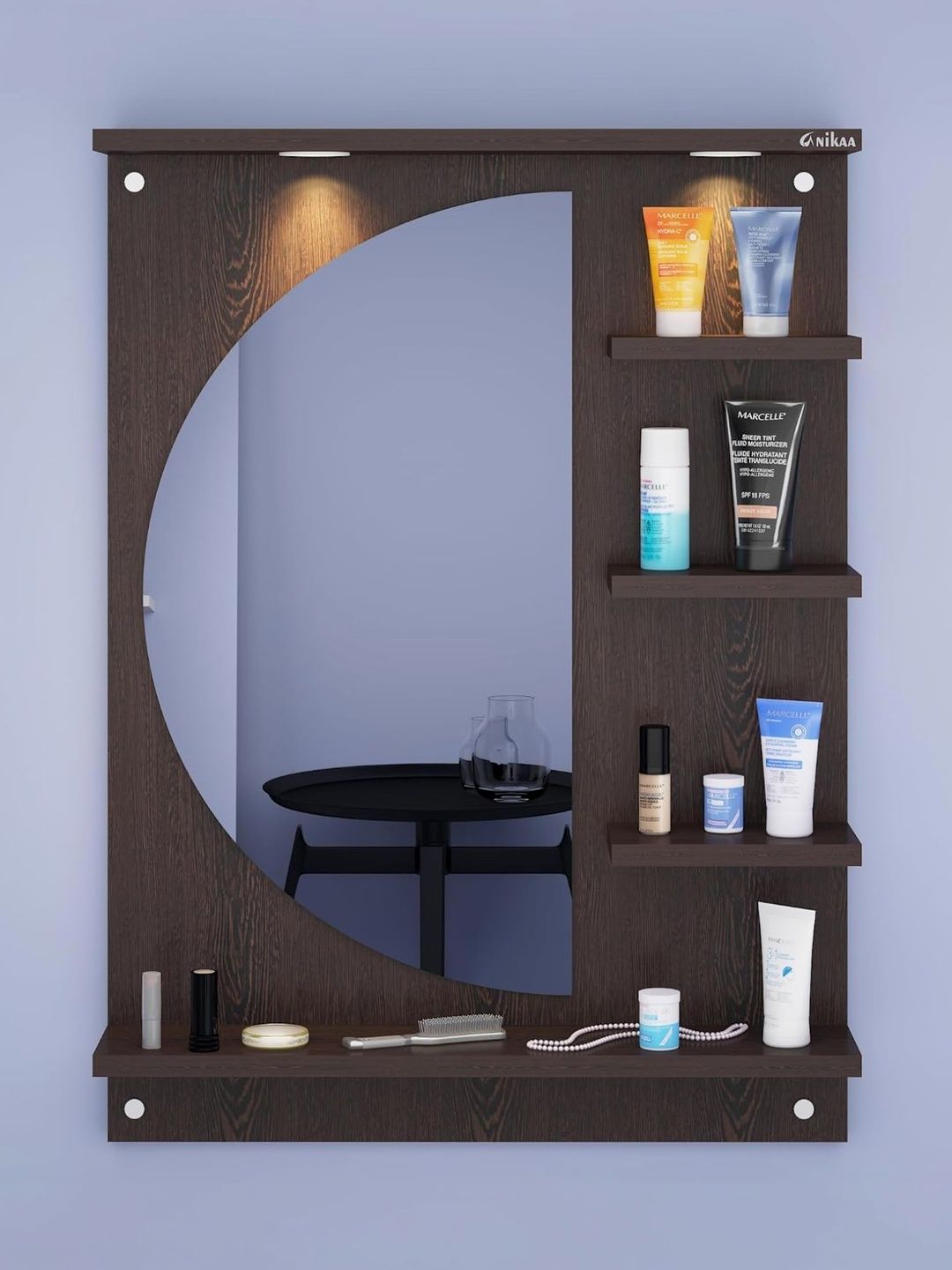 Furniwud Brown Rectangular Dressing LED Wall Mirror-image-3
