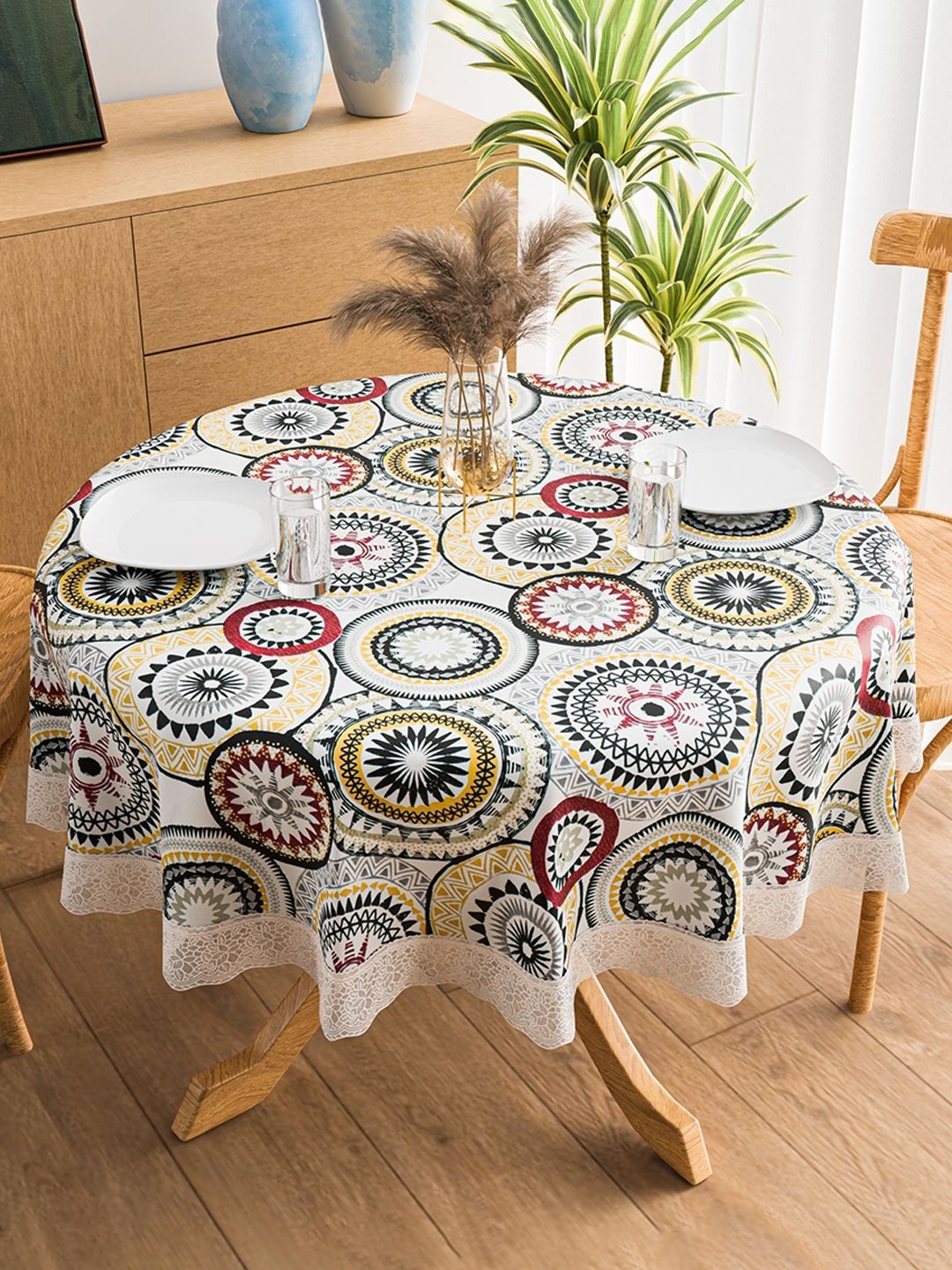 Kuber Industries White Ethnic Motifs Anti-Slip Round 4-Seater Table Cover-picture-16