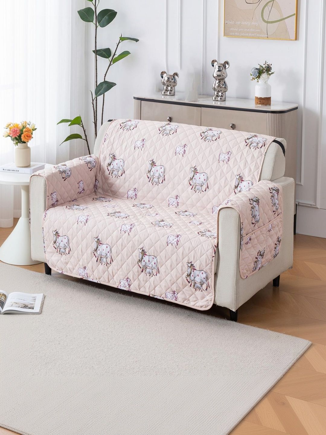 HOUSE OF QUIRK Single Seater Polyester Sofa Mat Anti-Slip, Water-Resistant Mat With Arm-picture-41