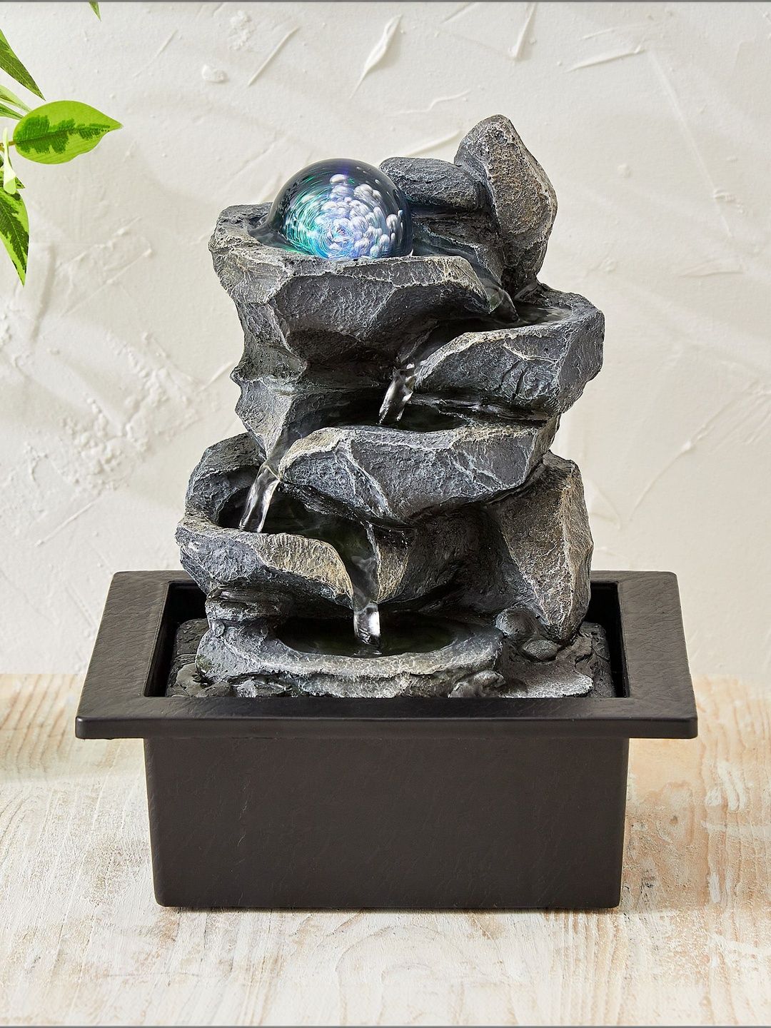 Home Centre Corsica Alpine Grey & Black Polyresin Rock Water Fountain With Rotating Ball-picture-22
