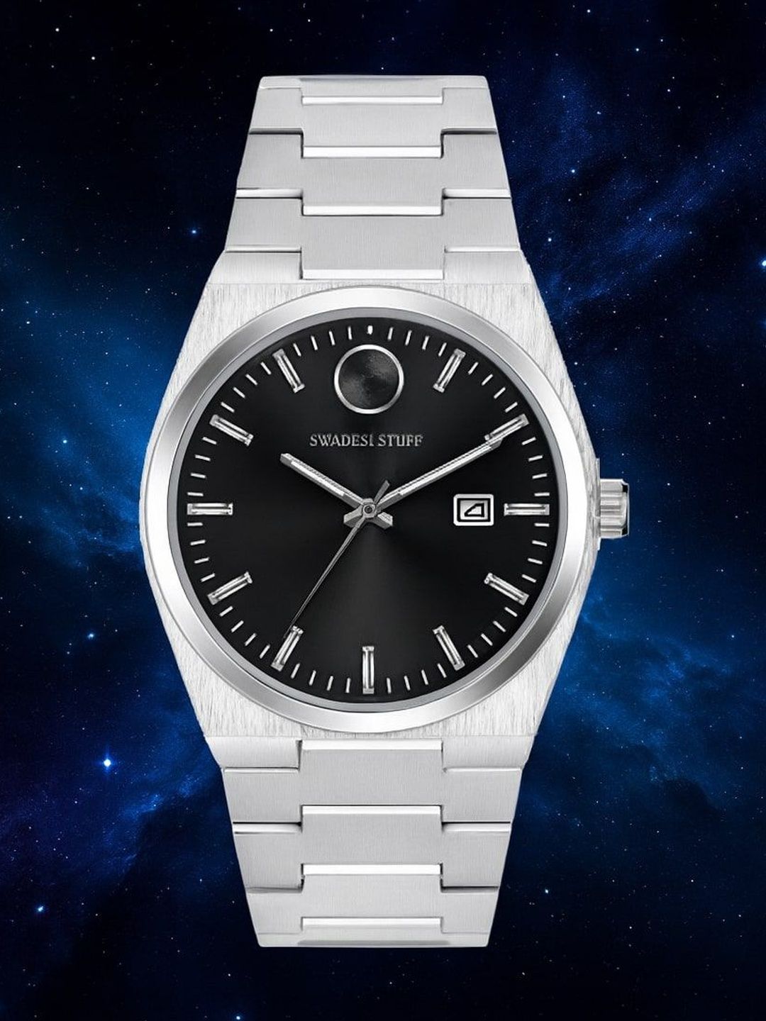 SWADESI STUFF Men Dial & Stainless Steel Bracelet Style Straps Analogue Date Aperture Watch SDS 173 BLACK-picture-41