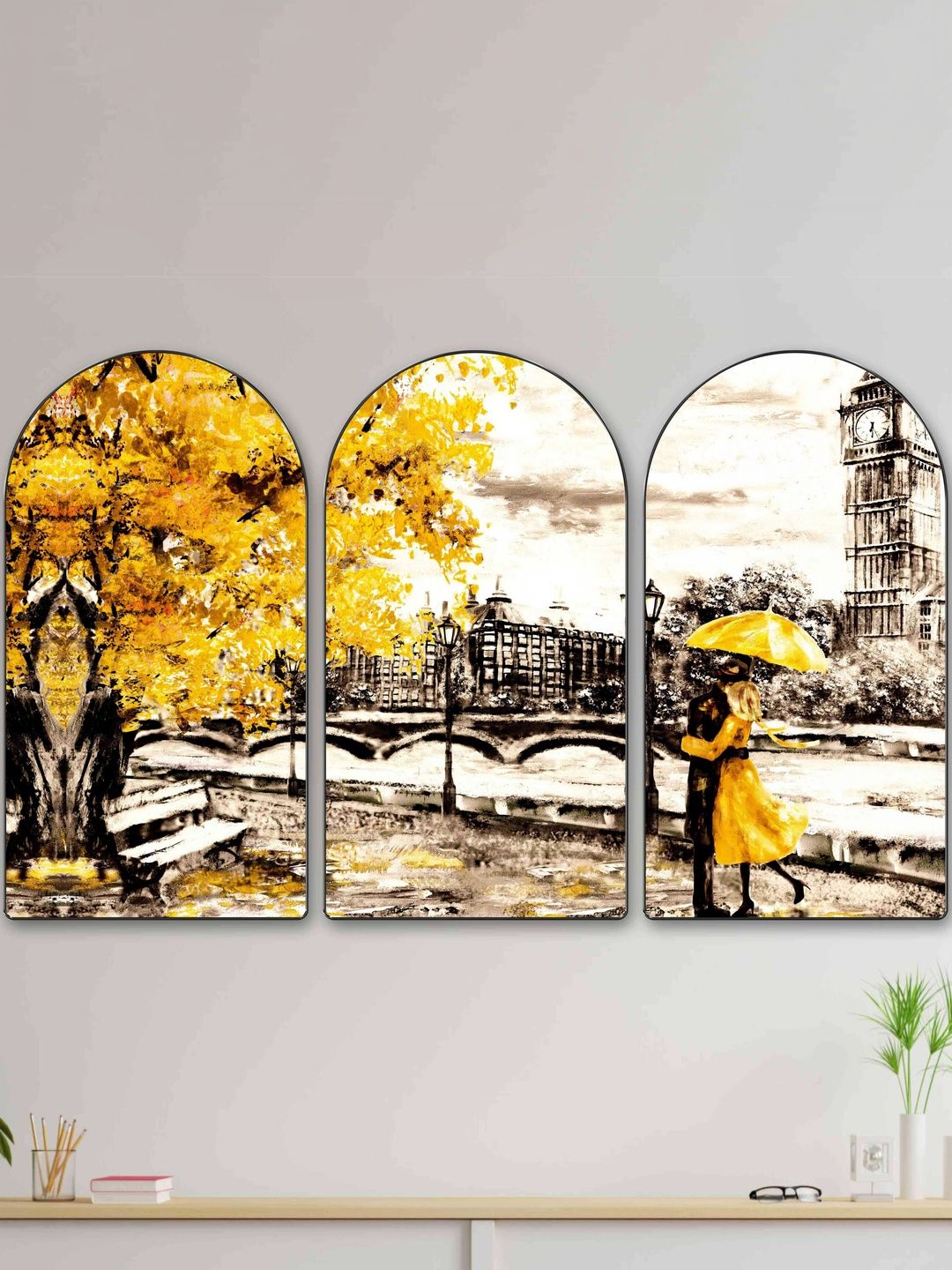 Myntra Elegant Homes Yellow Set of 3 Piece MDF Other Wall Paintings-picture-25