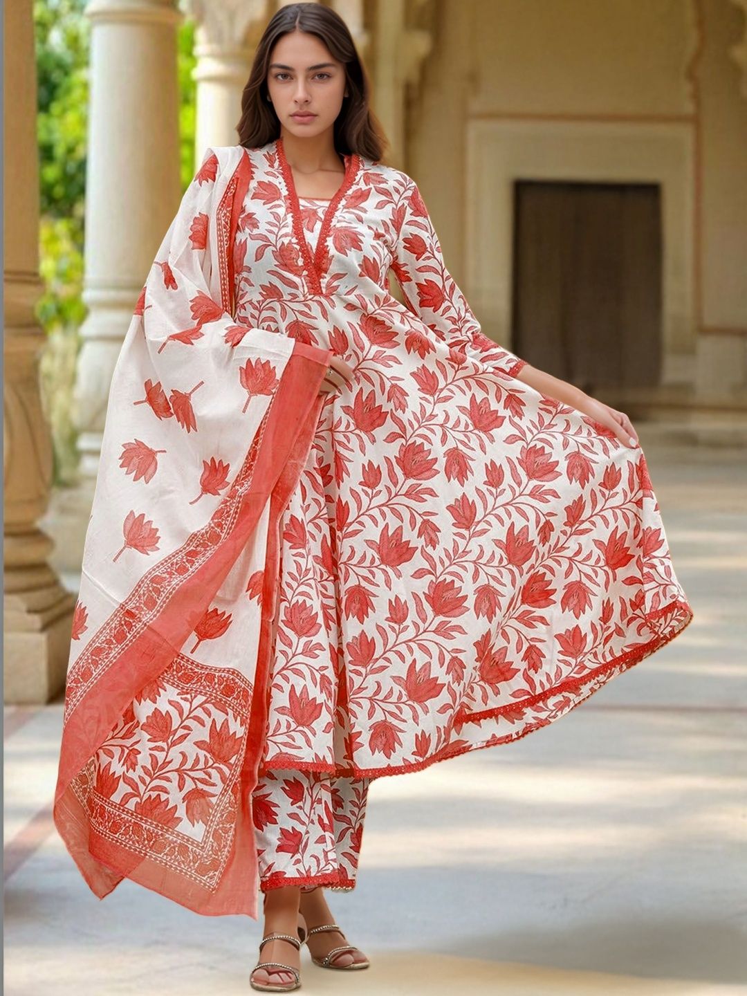 Brand Hill Women Floral Printed Regular Gotta Patti Kurta with Trousers & With Dupatta-picture-23