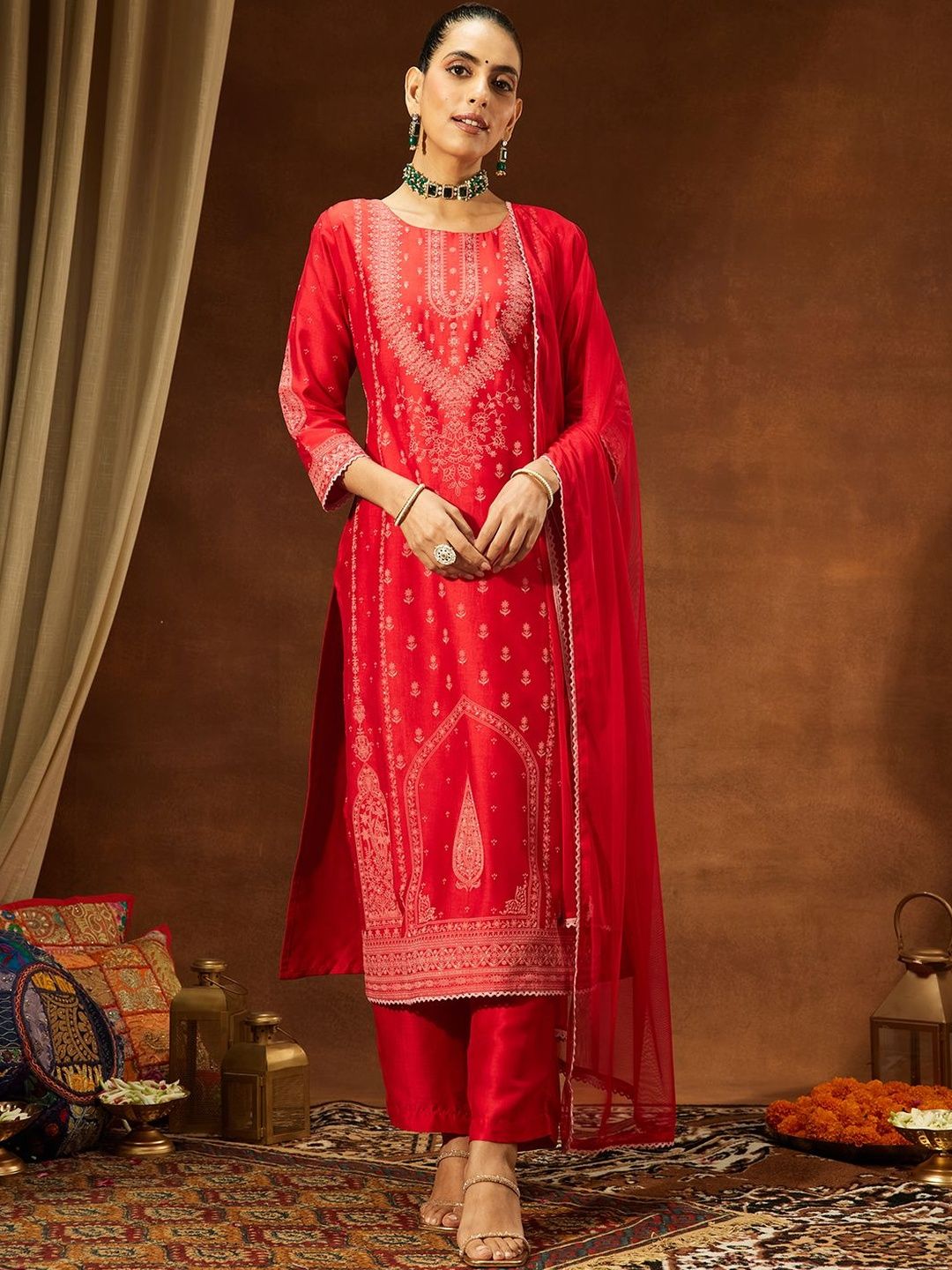 Janasya Women Ethnic Motifs Printed Regular Kurta with Palazzos & With Dupatta-picture-23