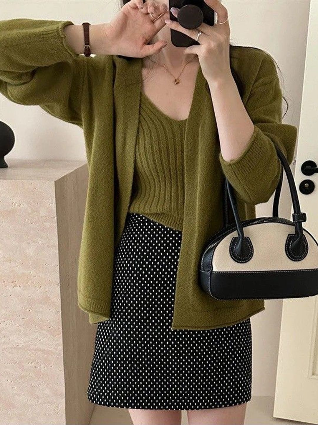 Miss Mosa By Akanksha Nixie Statement Woolen Top with Cape Style Sweater In Olive-picture-21