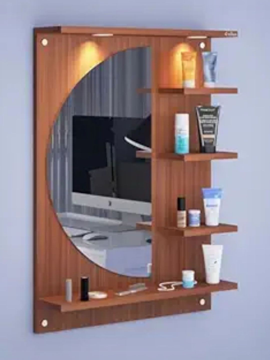 Furniwud Brown LED Half Moon-Shaped Dressing Wall Mirror-picture-23