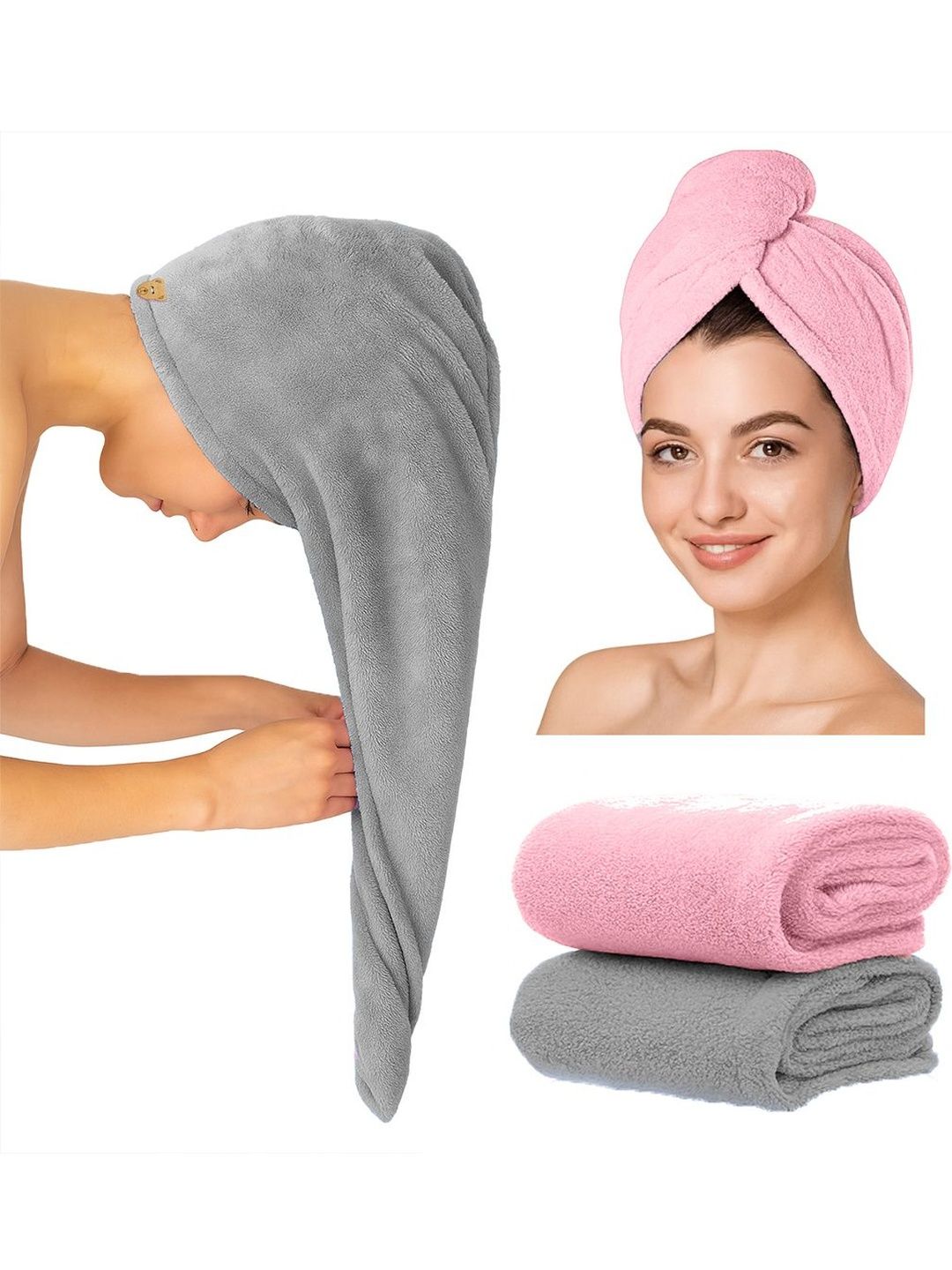 MAXOSHINE Pink & Grey 2 Pieces 354 GSM Bath Towel-picture-34