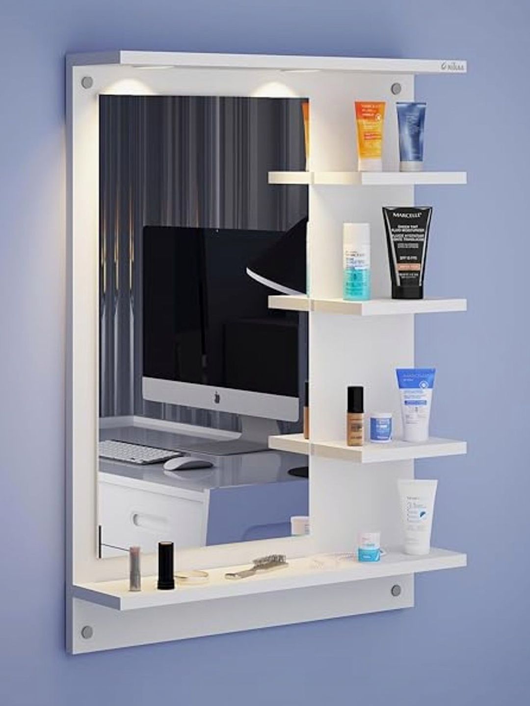 Furniwud White Rectangular LED Dressing Wall Mirror-picture-43