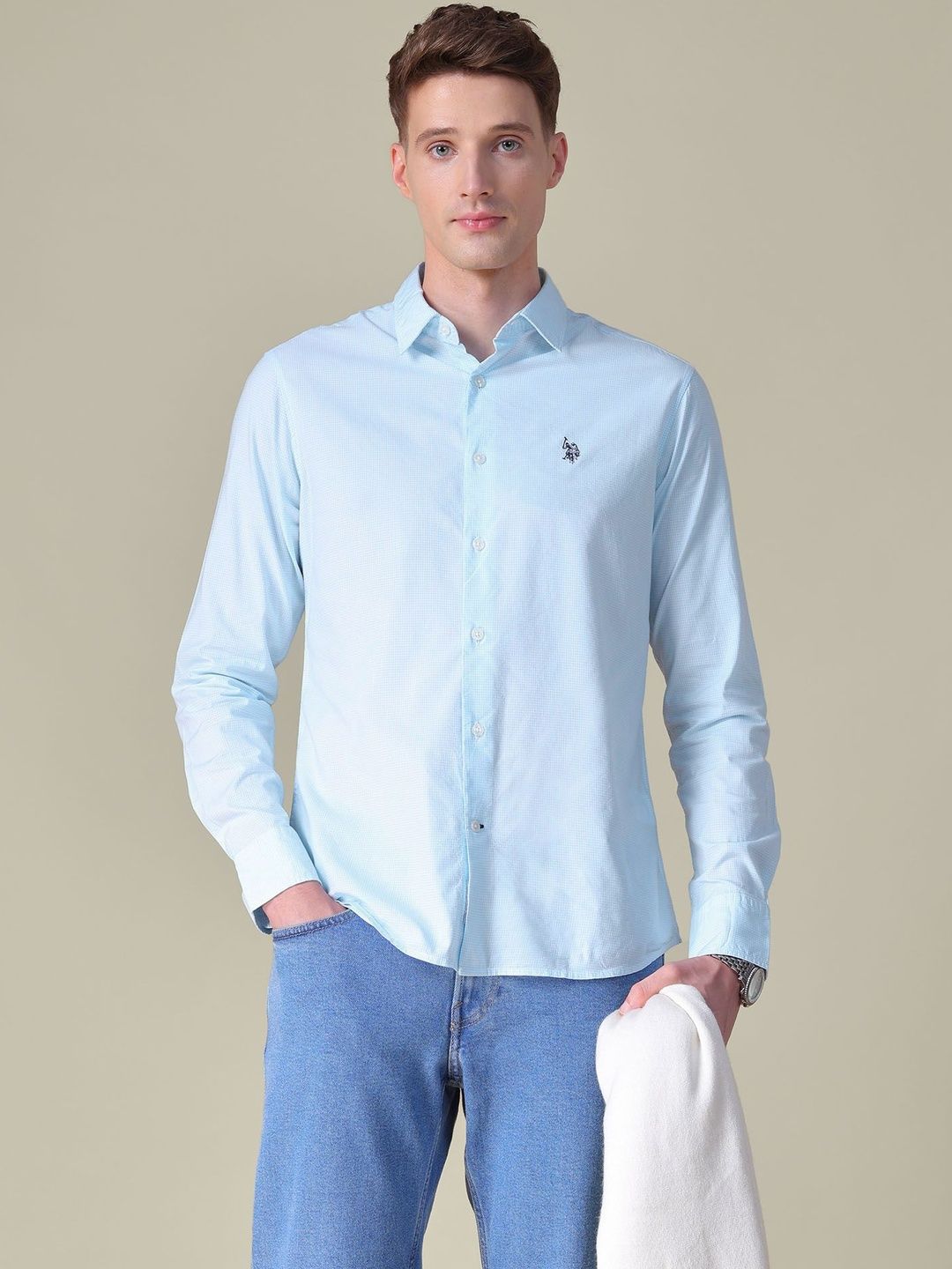 U.S. Polo Assn. Men Tailored Fit Micro Checks Checked Casual Shirt-picture-27
