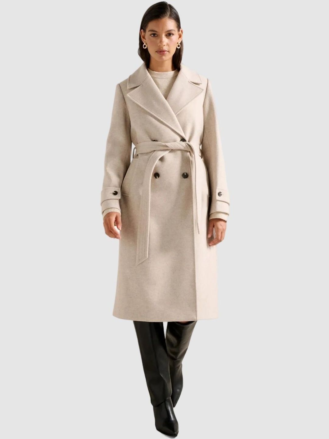 Forever New Notched Lapel Double Breasted Wrap Longline Trench Coat-picture-41