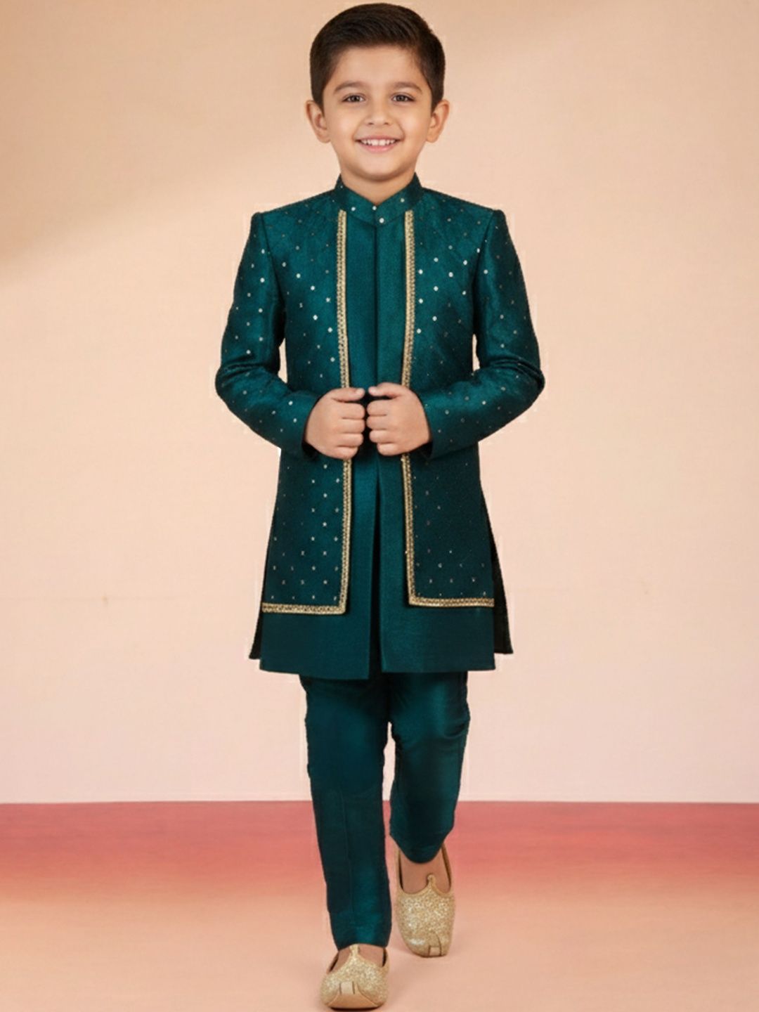 VASTRAMAY Embroidered Mandarin Collar Sherwani-picture-16