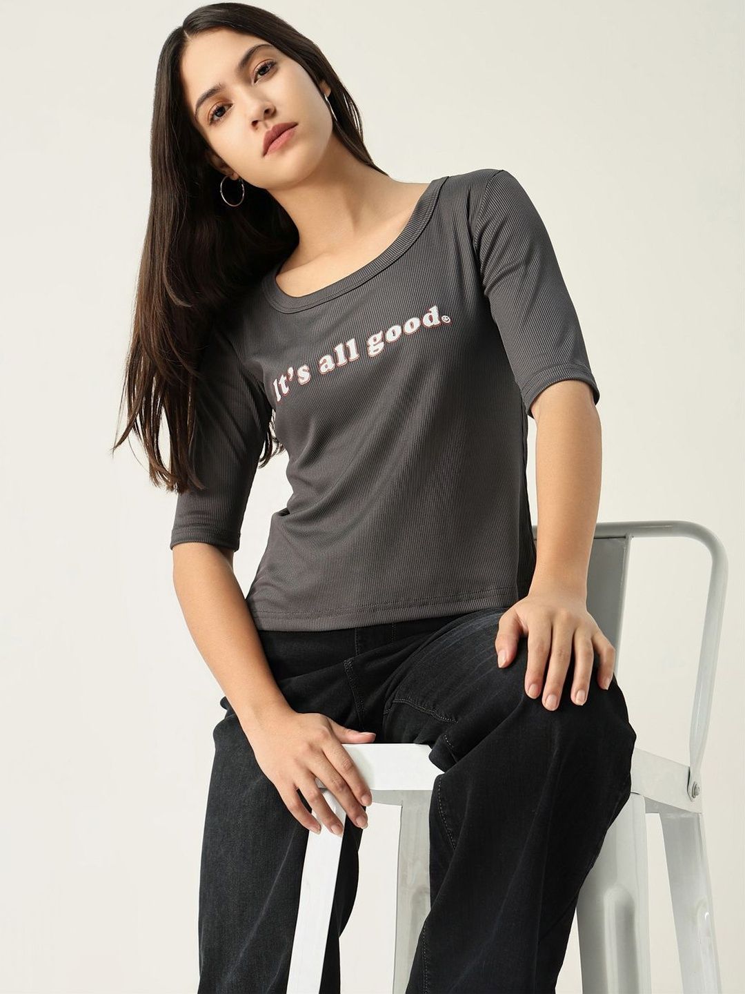 SHOWOFFFF Women Typography Printed Slim Fit T-shirt-picture-36