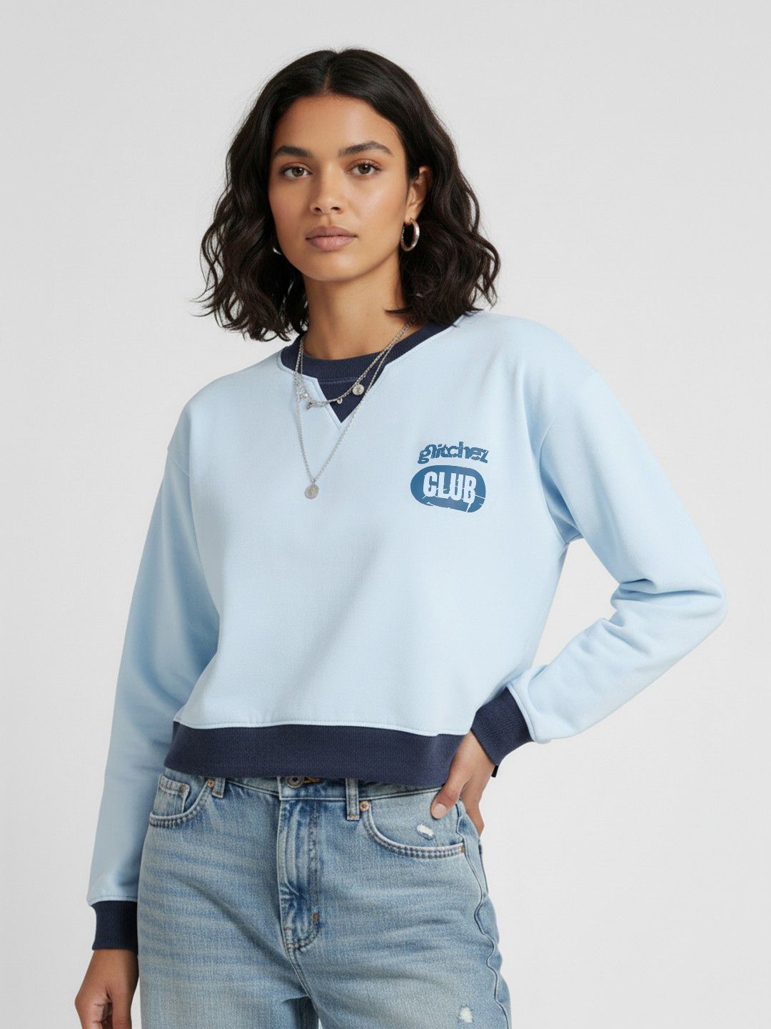 glitchez Contrast Taping Printed Detail Boxy Crop Sweatshirt-picture-12