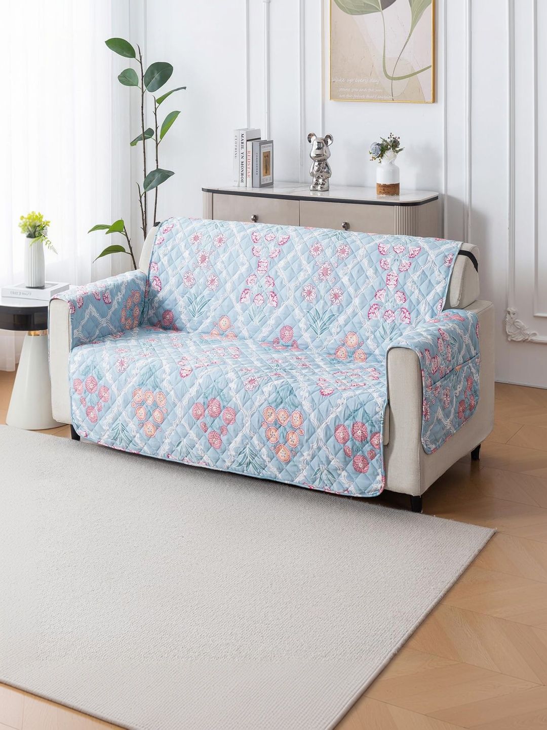 HOUSE OF QUIRK Single Seater Polyester Sofa Mat Anti-Slip, Water-Resistant Mat With Arm-picture-50