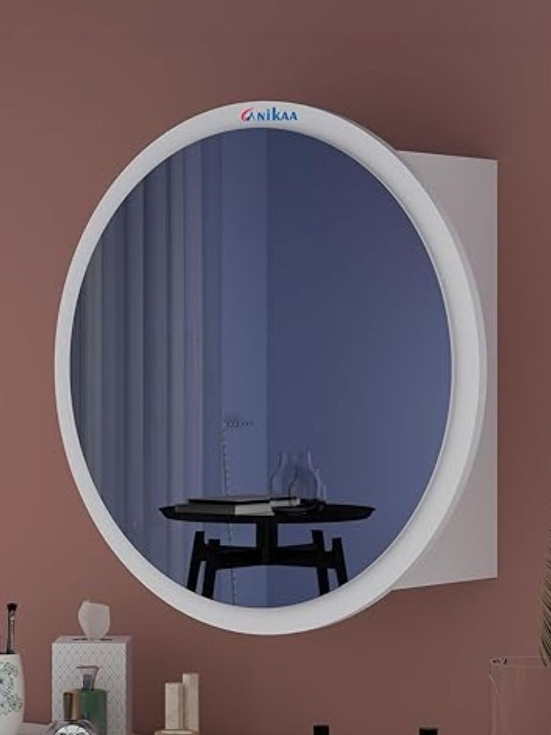 Furniwud White Round Cabinet Bathroom Wall Mirror-picture-50