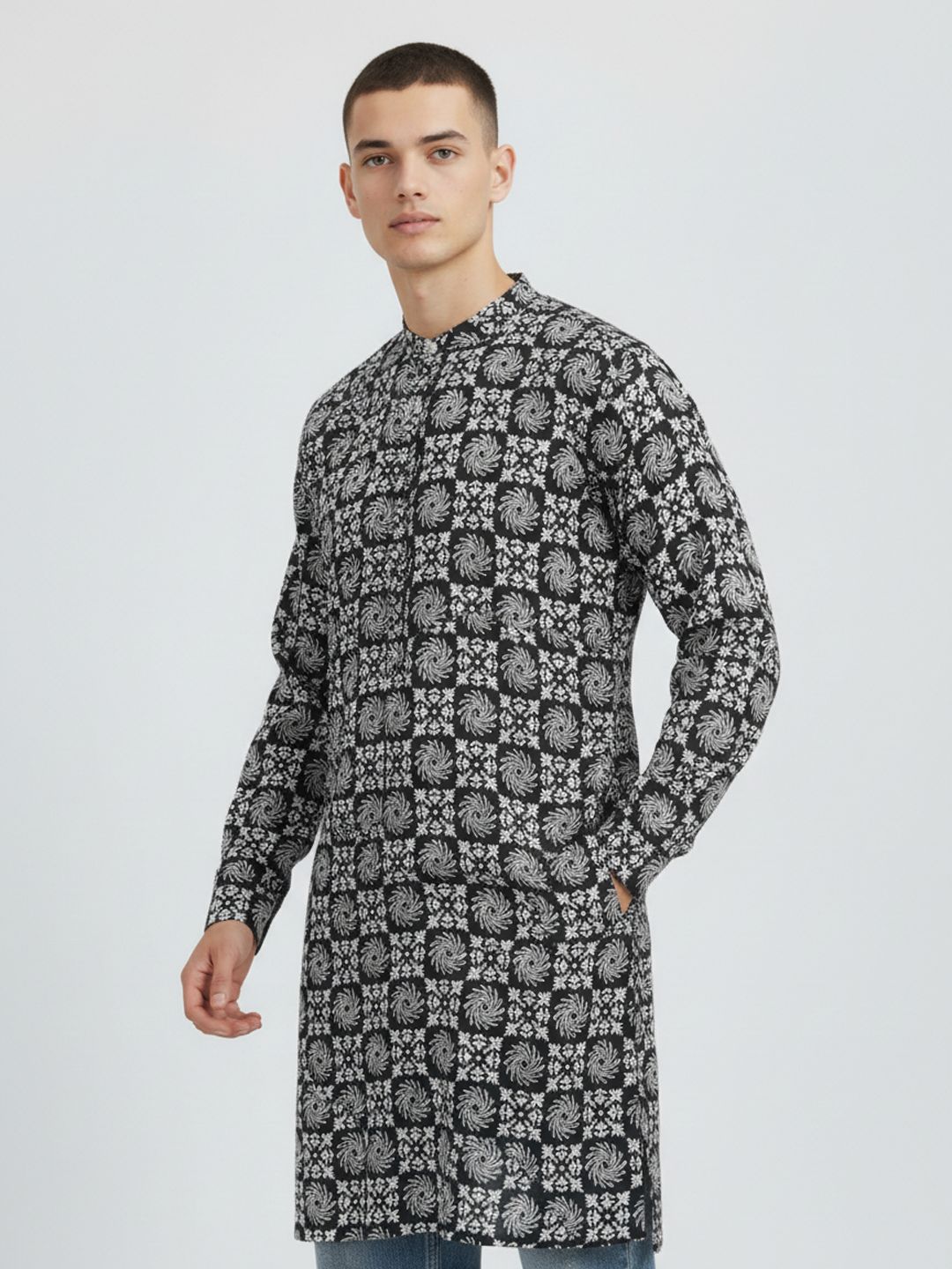 Anouk Rustic Printed Band Collar Pure Cotton Straight Kurta-picture-13