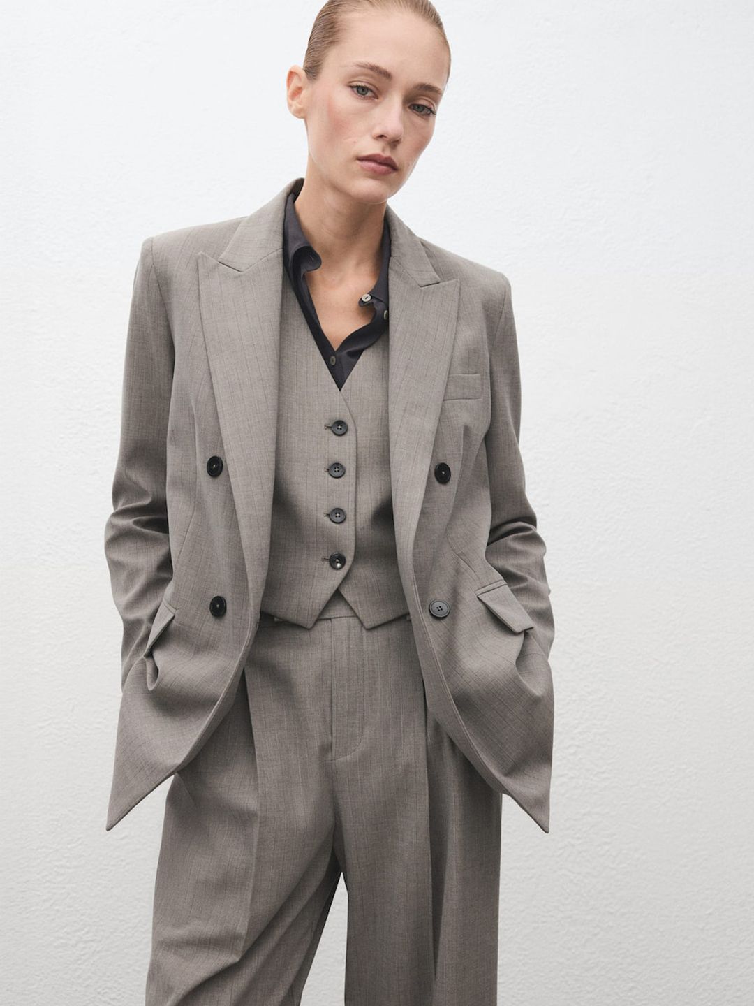 MANGO Notched Lapel Double-Breasted Wool Blend blazer-picture-24