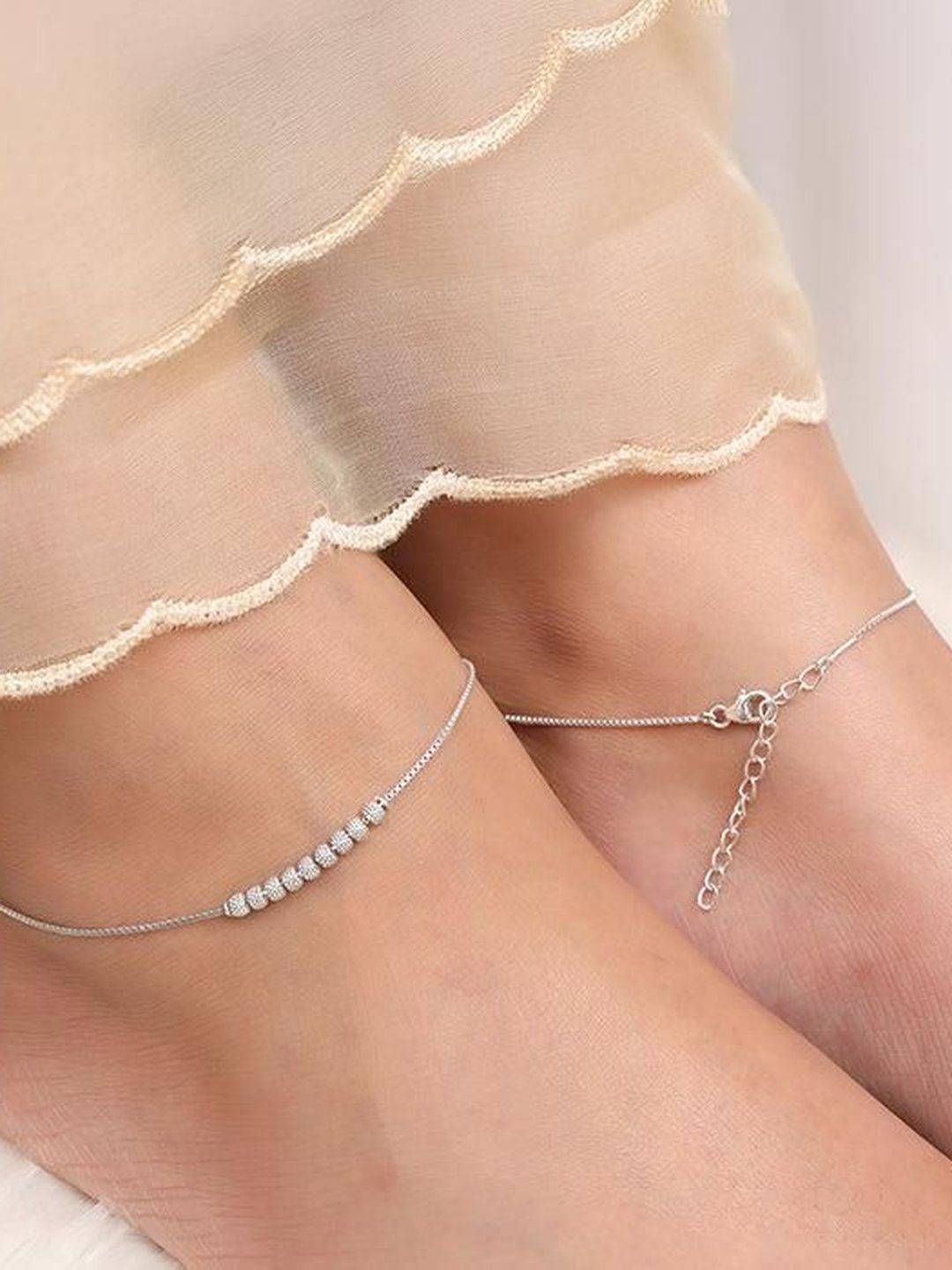 GIVA 925 Silver Rhodium-Plated Sparkling Bead Anklet-image-34
