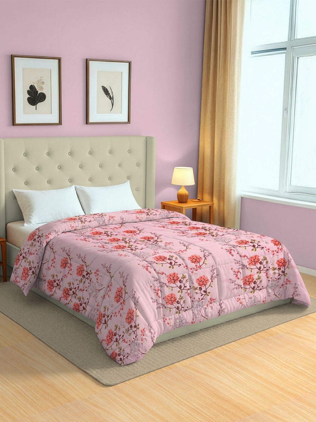 SWAYAM Pink & Pink Floral Pure Cotton Lightweight AC Room 150 GSM Comforter-picture-23