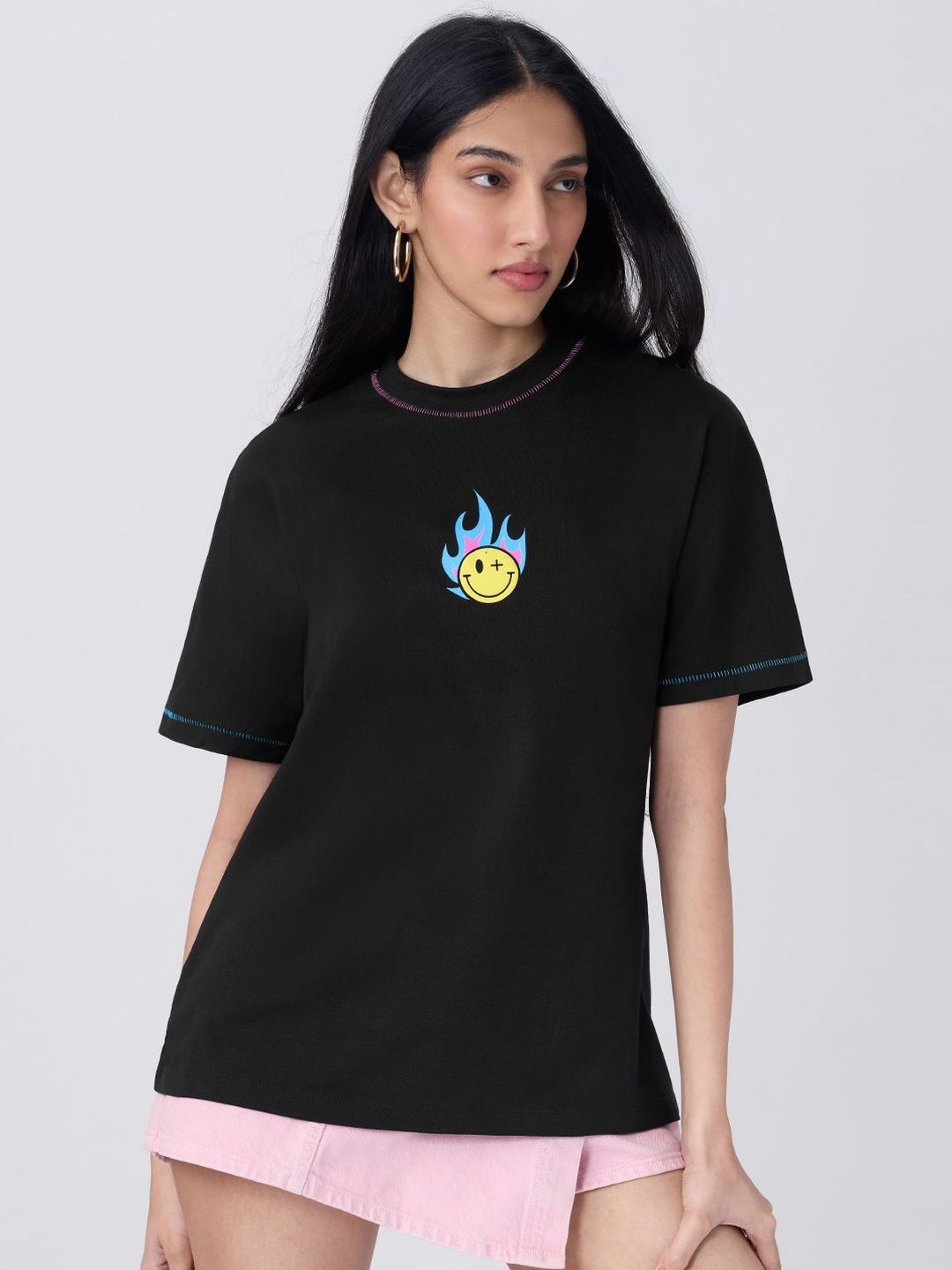 The Souled Store Women Printed Drop-Shoulder Sleeves T-shirt-picture-28