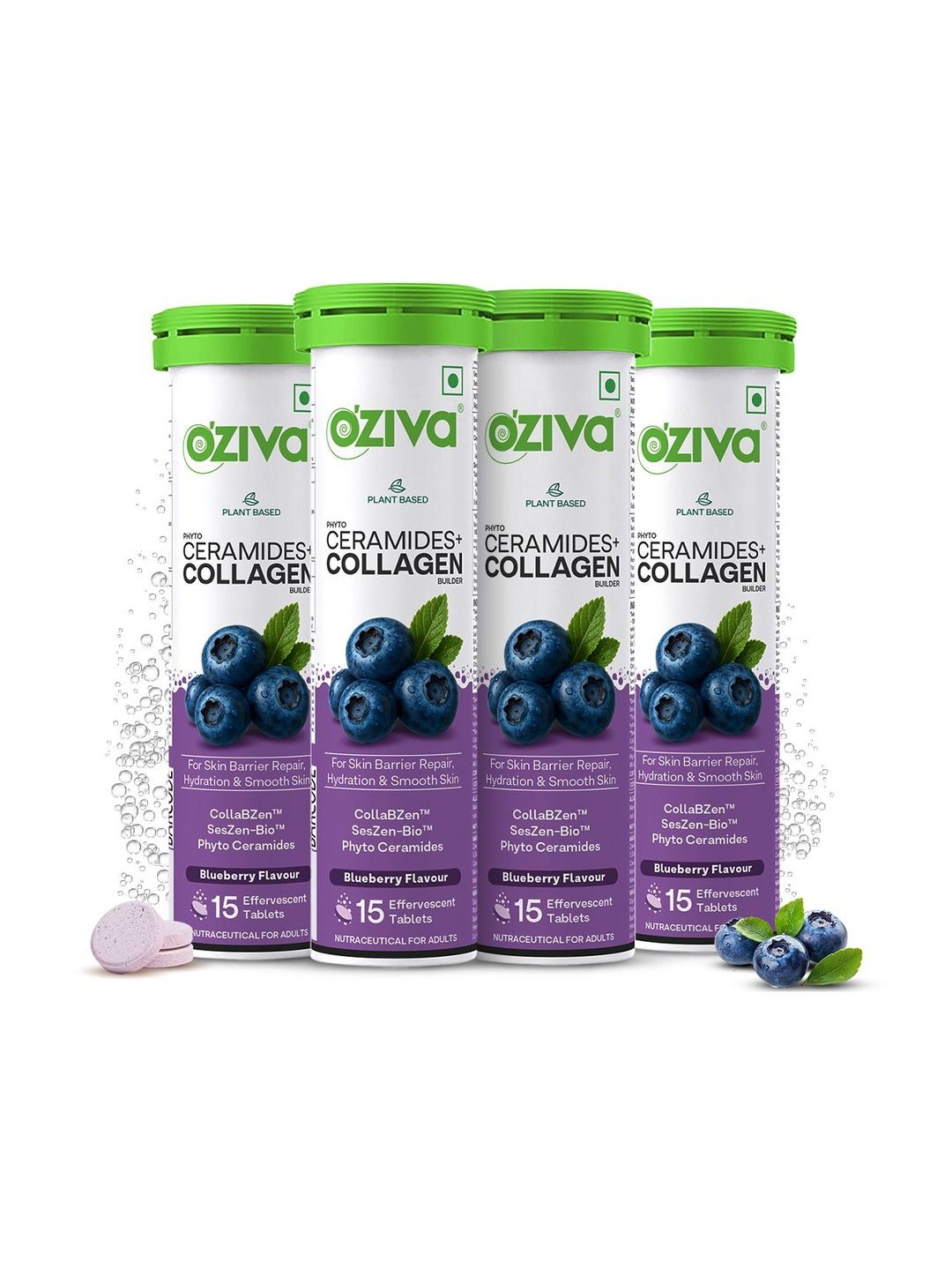 OZiva Set Of 4 Phyto Ceramides+ Collagen Builder - 15 Tablets Each