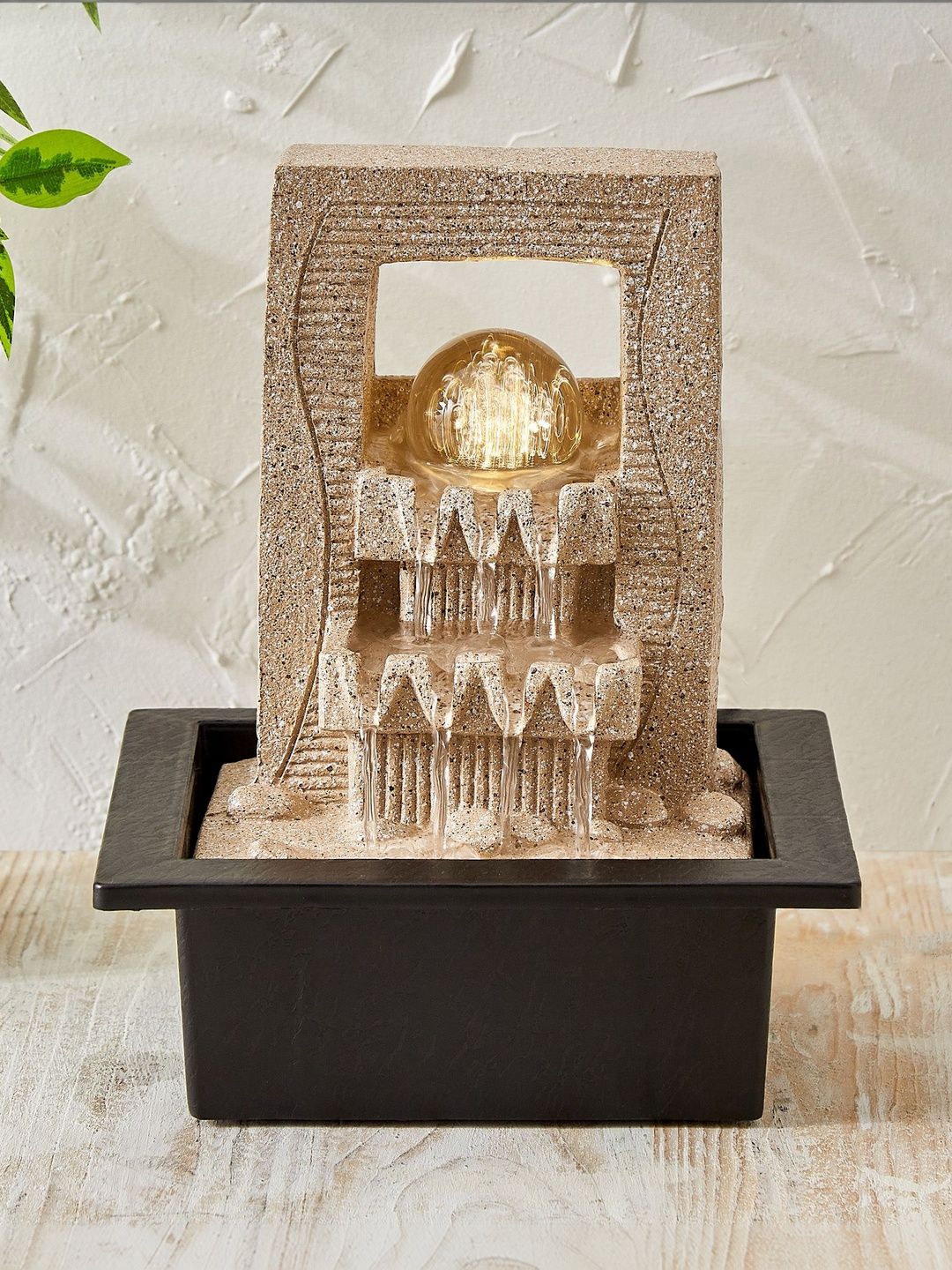 Home Centre Corsica Alpine Beige & Black Polyresin Zen Water Fountain With Rotating Ball-image-13