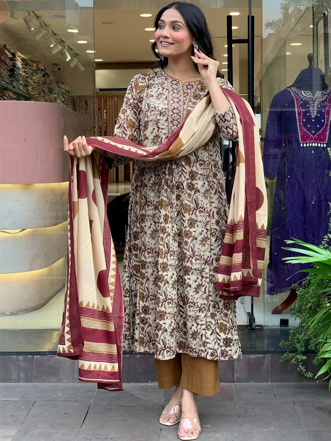 Brand Hill Women Floral Printed Regular Thread Work Kurta with Trousers & With Dupatta-picture-17