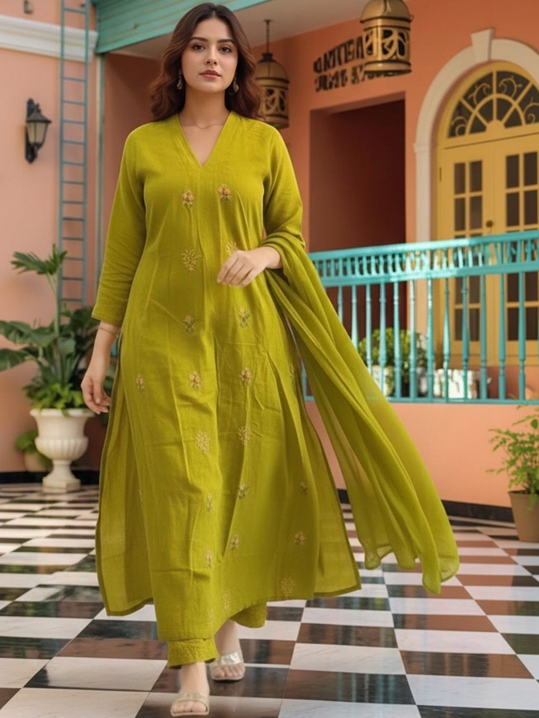 SZN Women Ethnic Motifs Embroidered Regular Thread Work Kurta with Trousers & With Dupatta-picture-55