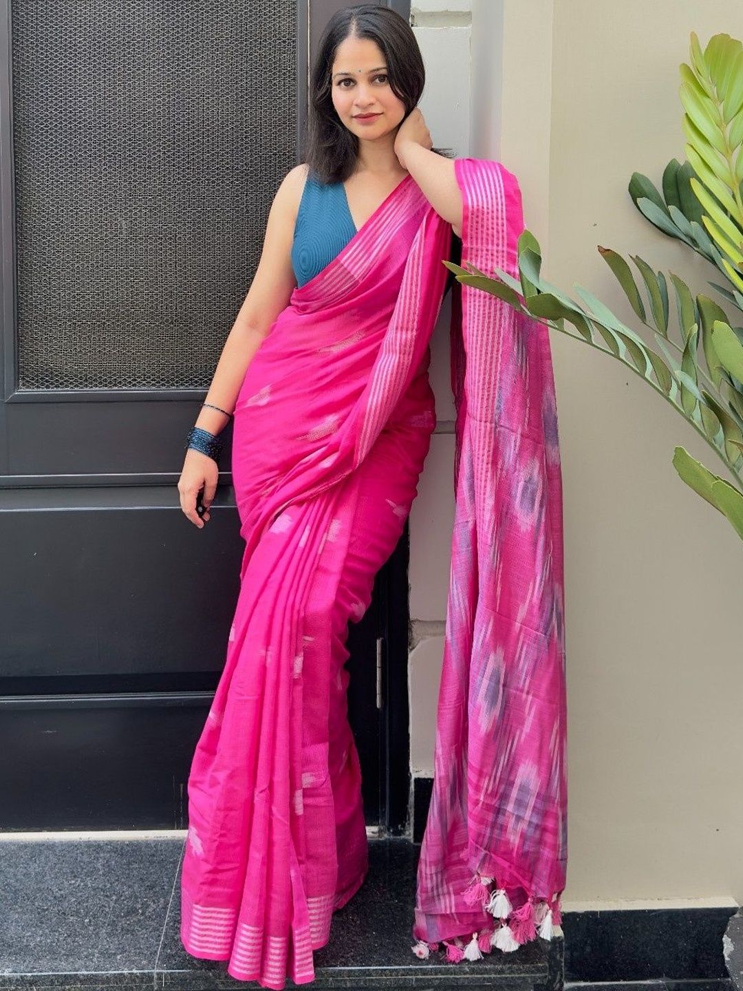 Polki by bhagwati saree Woven Design Pure Cotton Handloom Ikat Saree-image-13