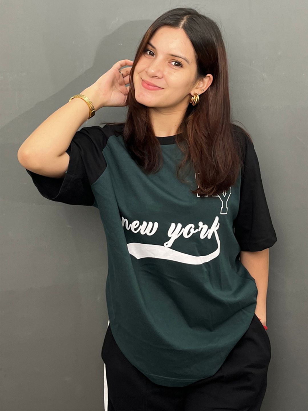 DKY DKY Women Printed Round Neck Oversized T-shirt