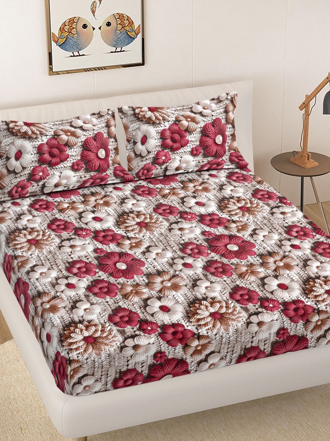 FABINALIV Multicoloured Floral 300 TC King Bedsheet with 2 Pillow Covers-picture-15