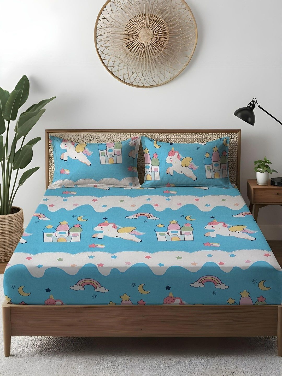 WEAVE AND DECOR Blue 300 TC Queen Bedsheet with 2 Pillow Covers-picture-48