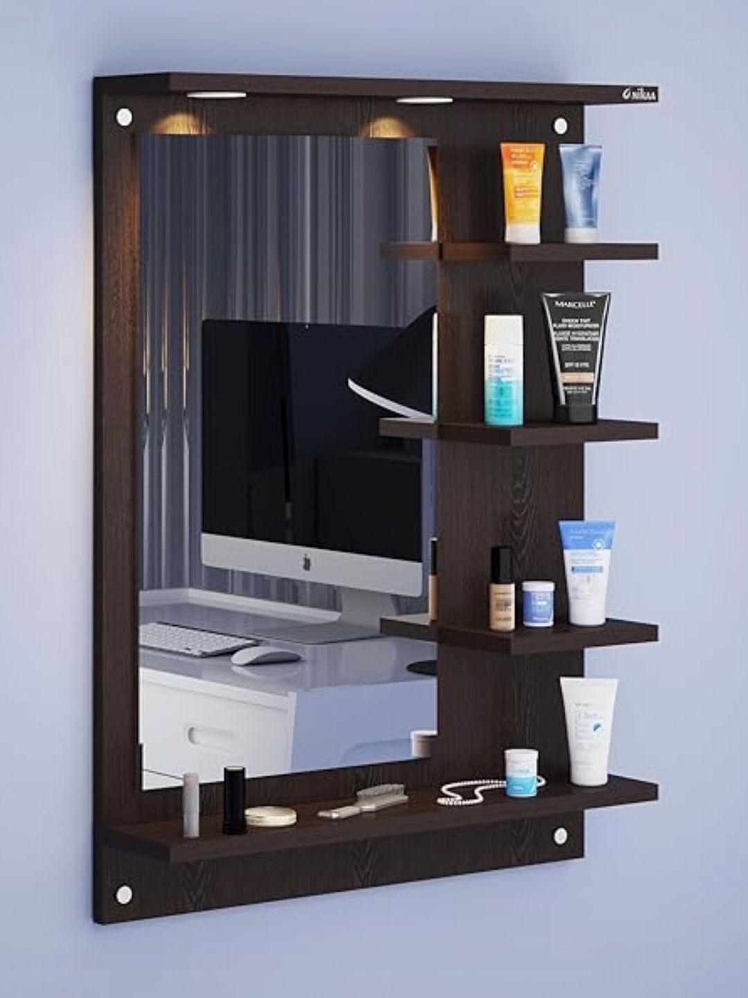 Furniwud Brown Rectangular LED Dressing Wall Mirror-picture-21