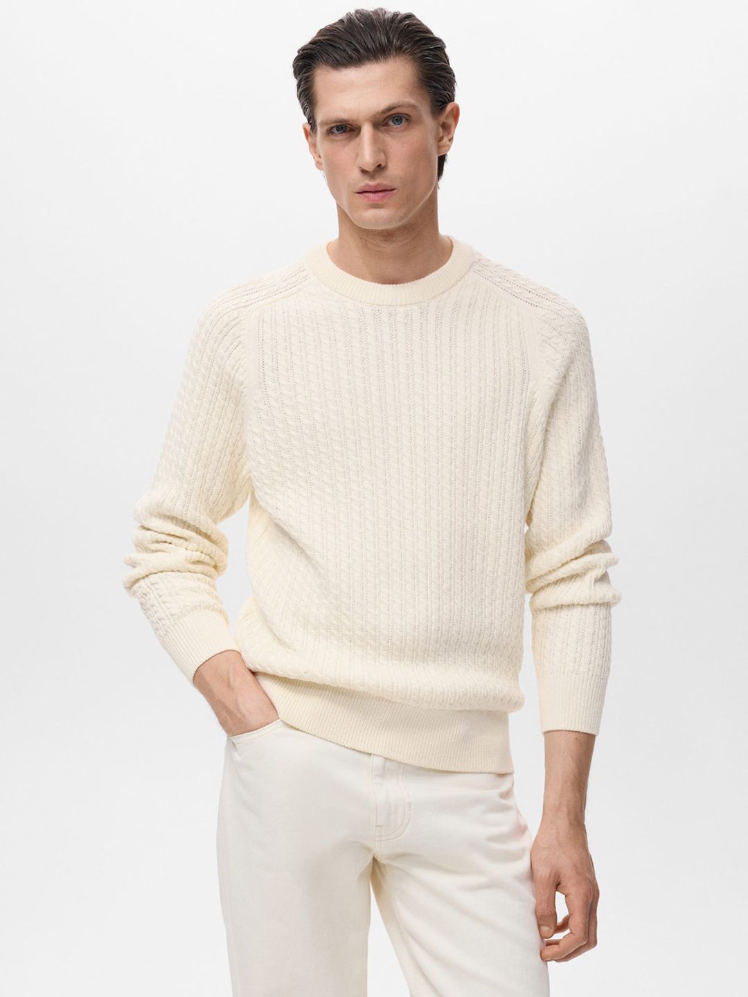 MANGO MAN Pure Cotton Cable Knit Pullover Sweaters-picture-16
